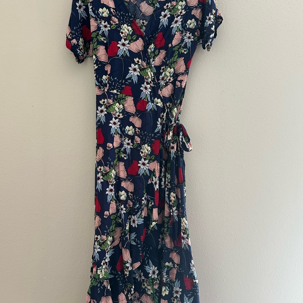 ePretty Navy and Red Floral Midi Dress
